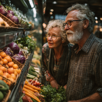 Възрастна двойка готви здравословна храна